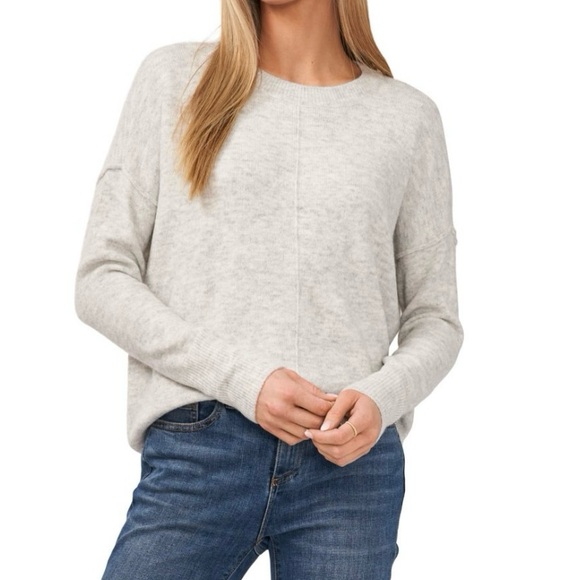 Vince Camuto Silver Stretch Long Sleeve Crew Neck Sweater Size Large NWT - Picture 3 of 5